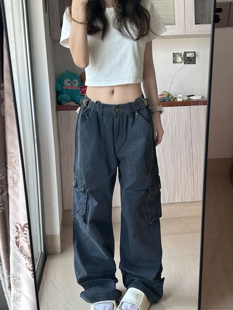 Low Waist Plain Baggy Cargo Pants