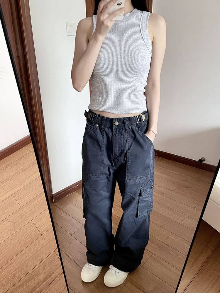Low Waist Plain Baggy Cargo Pants