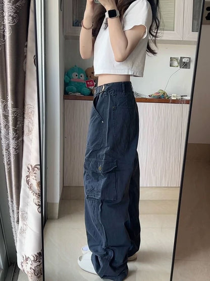 Low Waist Plain Baggy Cargo Pants