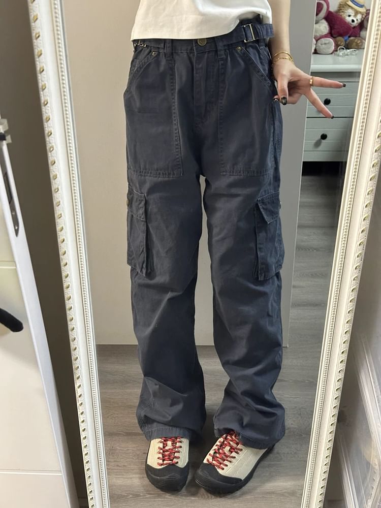 Low Waist Plain Baggy Cargo Pants