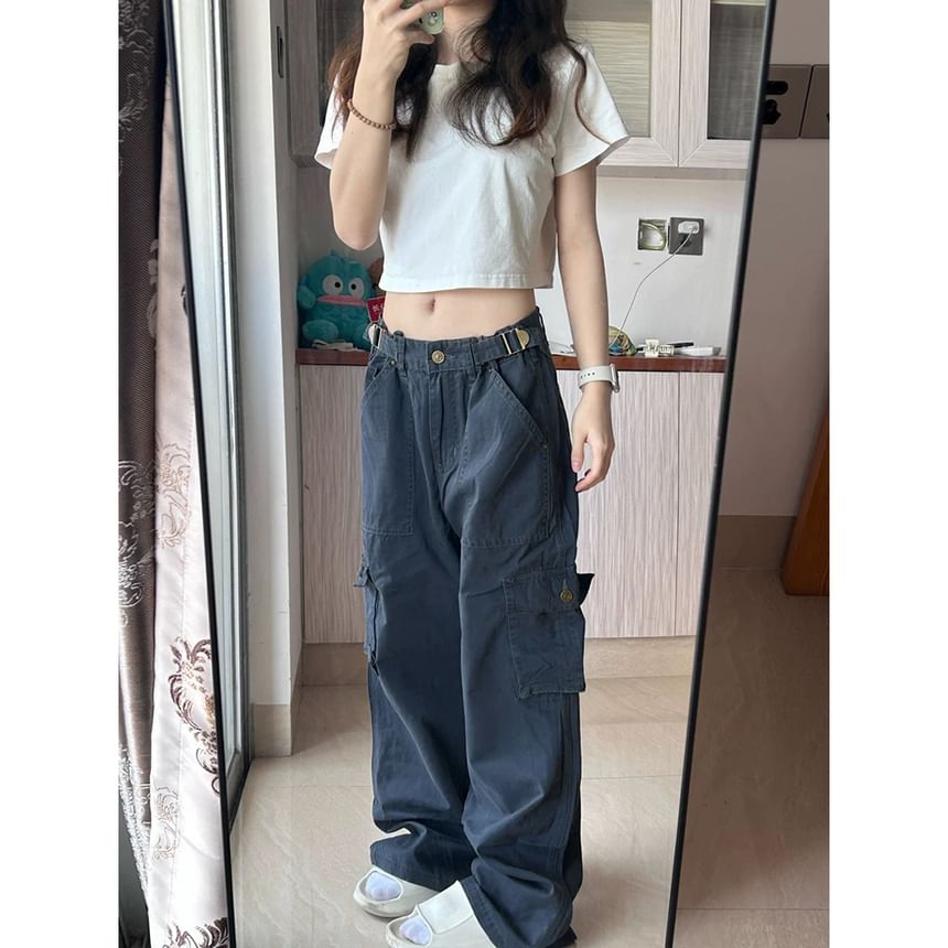 Low Waist Plain Baggy Cargo Pants