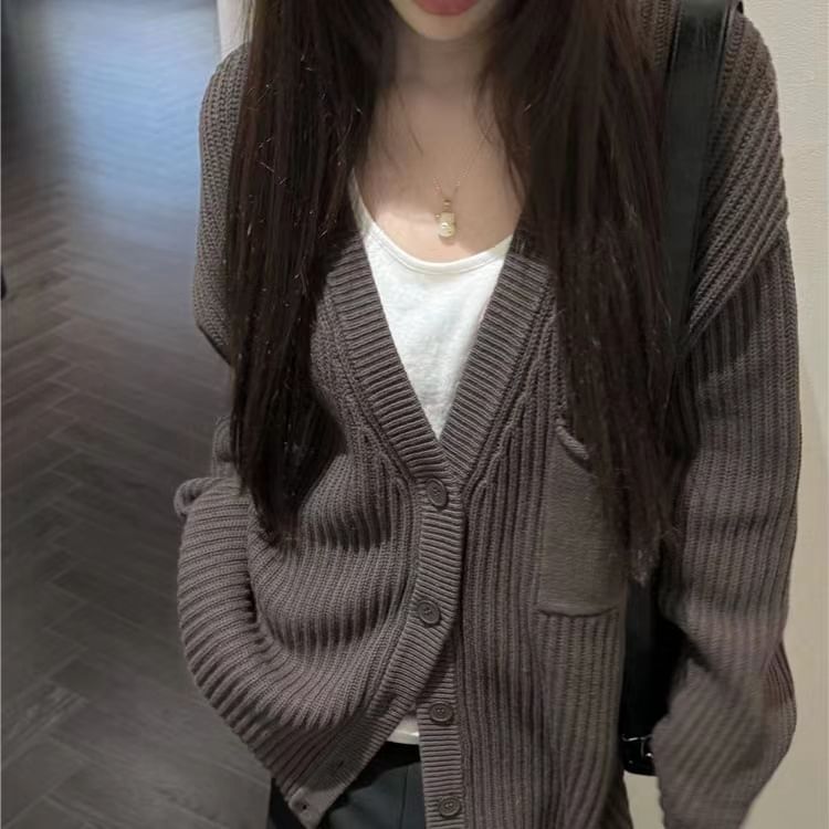 Oversized V-Neck Cardigan with Pocket