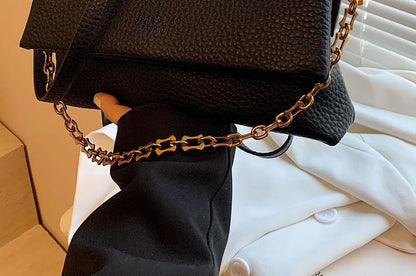 Faux Leather Plain Flap Shoulder Bag