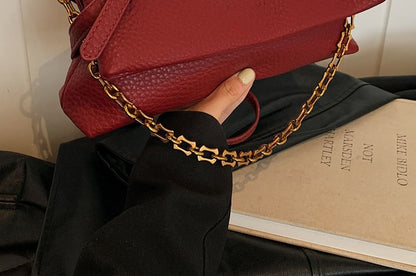 Faux Leather Plain Flap Shoulder Bag