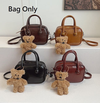 Faux Leather Plain Zip Crossbody Bag