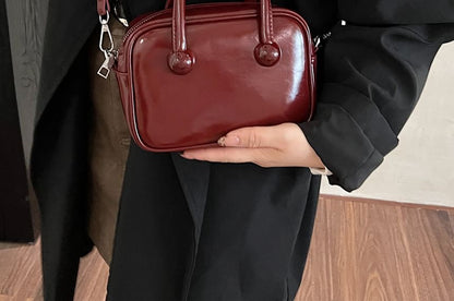 Faux Leather Plain Zip Crossbody Bag