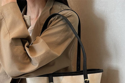 Faux Leather Two Tone Shoulder Bucket Bag