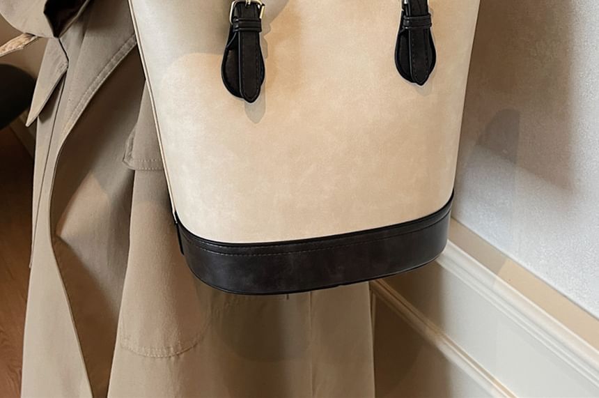 Faux Leather Two Tone Shoulder Bucket Bag