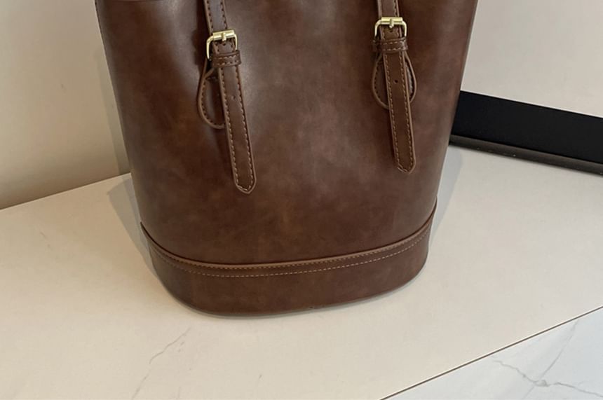 Faux Leather Two Tone Shoulder Bucket Bag