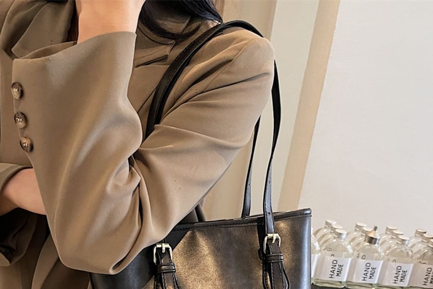 Faux Leather Two Tone Shoulder Bucket Bag