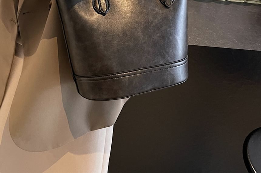 Faux Leather Two Tone Shoulder Bucket Bag