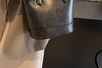 Faux Leather Two Tone Shoulder Bucket Bag