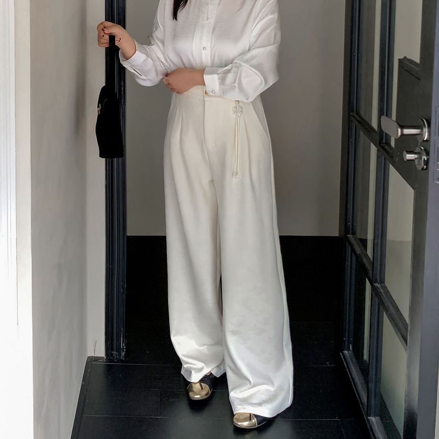 Plus Size High Waist Patterned Wide Leg Pants