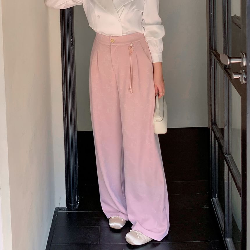 Plus Size High Waist Patterned Wide Leg Pants