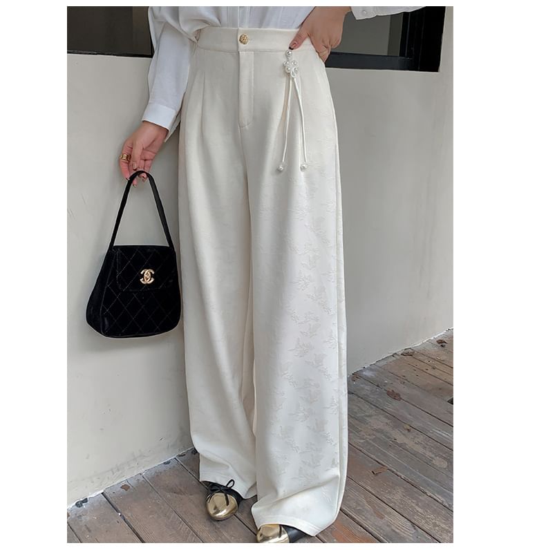 Plus Size High Waist Patterned Wide Leg Pants