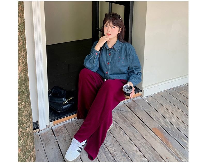 Plus Size Drawstring Waist Plain Wide Leg Pants