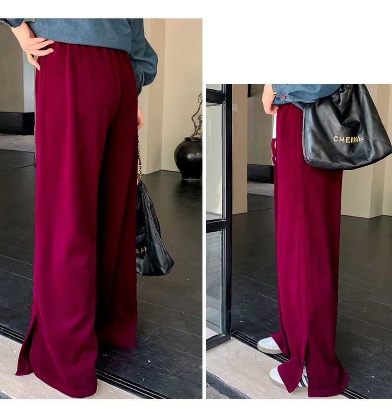 Plus Size Drawstring Waist Plain Wide Leg Pants