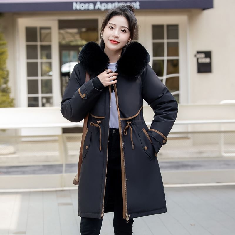 Faux Fur Padded Zip-Up Long Coat