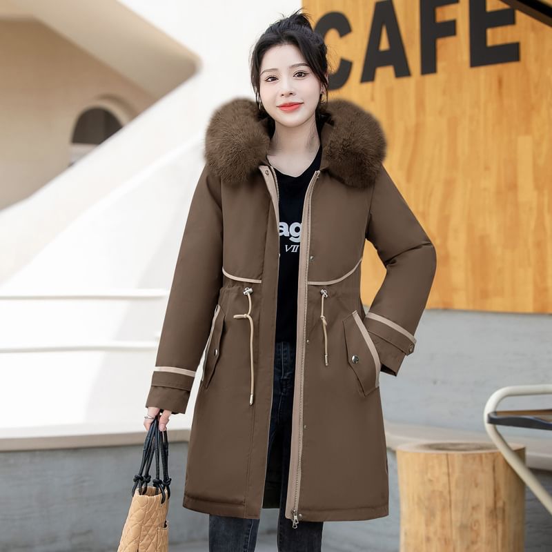 Faux Fur Padded Zip-Up Long Coat