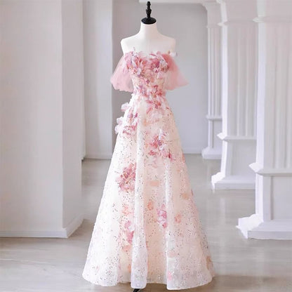 Off-The-Shoulder Floral A-Line Evening Gown