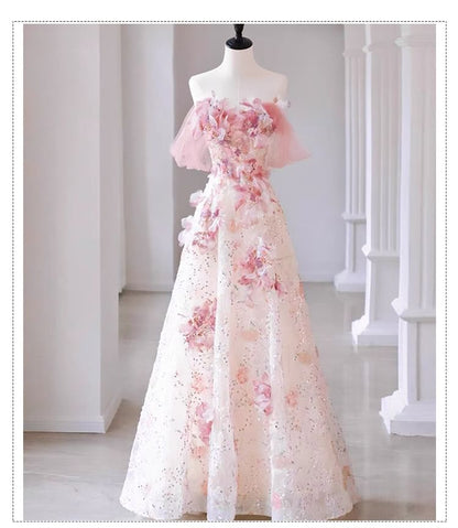 Off-The-Shoulder Floral A-Line Evening Gown