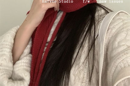 Cable Scarf Knit Hooded Plain