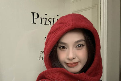 Cable Scarf Knit Hooded Plain