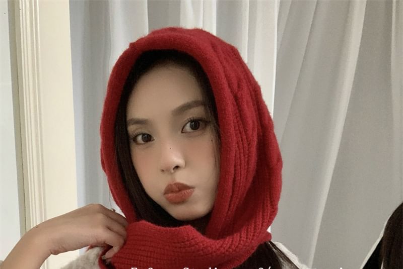 Cable Scarf Knit Hooded Plain