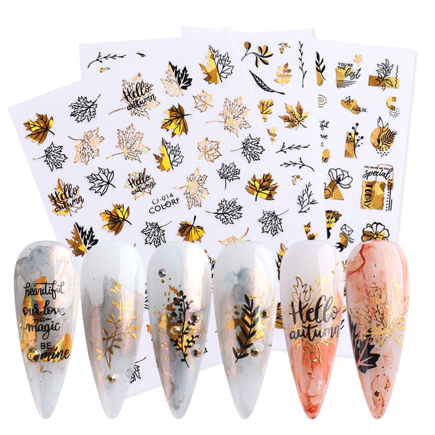 Leaf Metallic Nail Art Stickers (Various Designs)