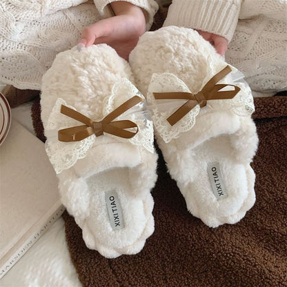 Bow Fleece Home Slippers