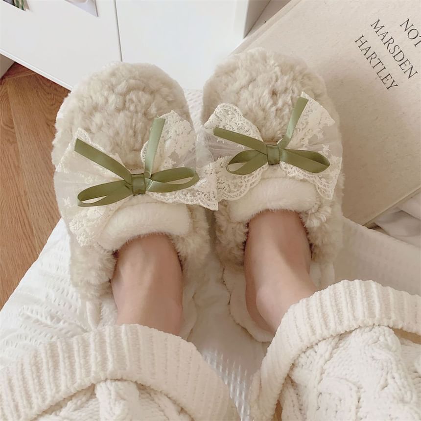 Bow Fleece Home Slippers