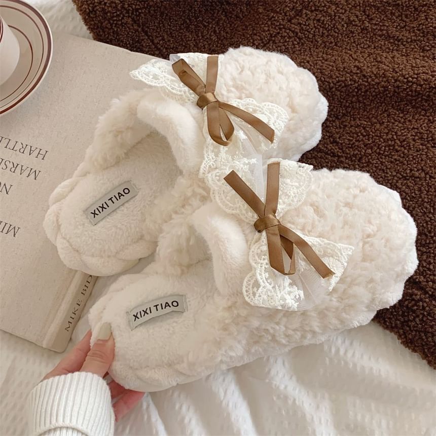 Bow Fleece Home Slippers