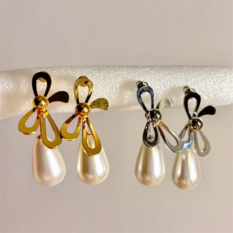 Bow Faux Pearl Drop Earring