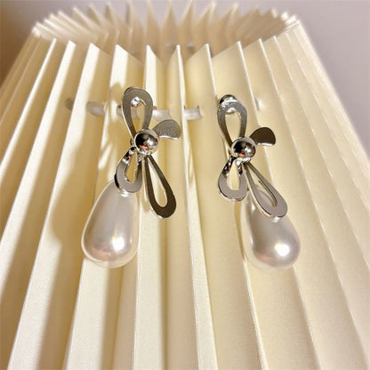 Bow Faux Pearl Drop Earring