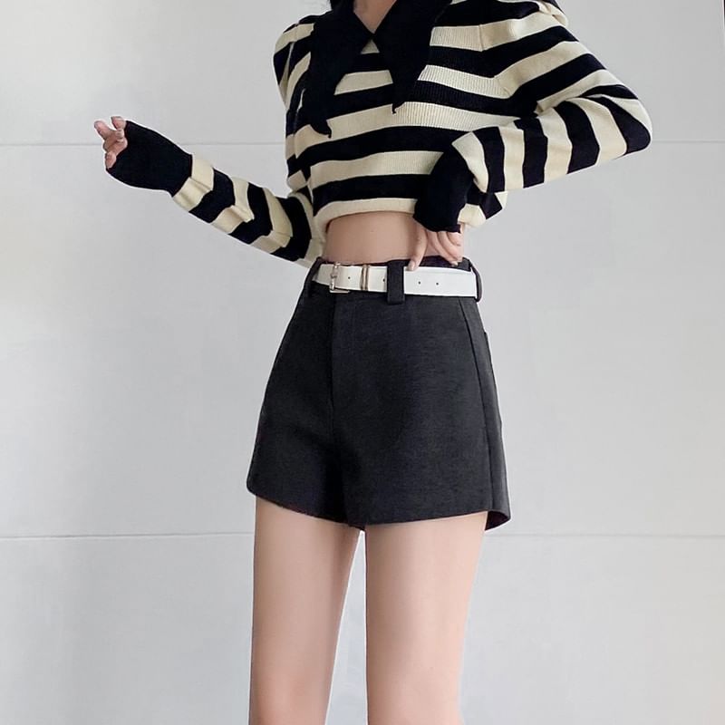 High Waist Plain Wide Leg Shorts