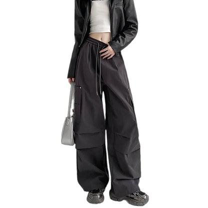 High Waist Plain Wide Leg Cargo Pants
