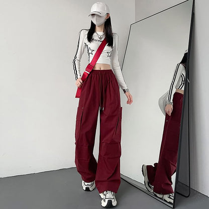High Waist Plain Wide Leg Cargo Pants