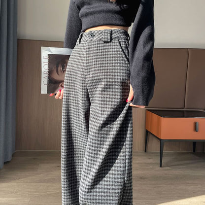 High Waist Plaid Cropped  Wide Leg Slacks