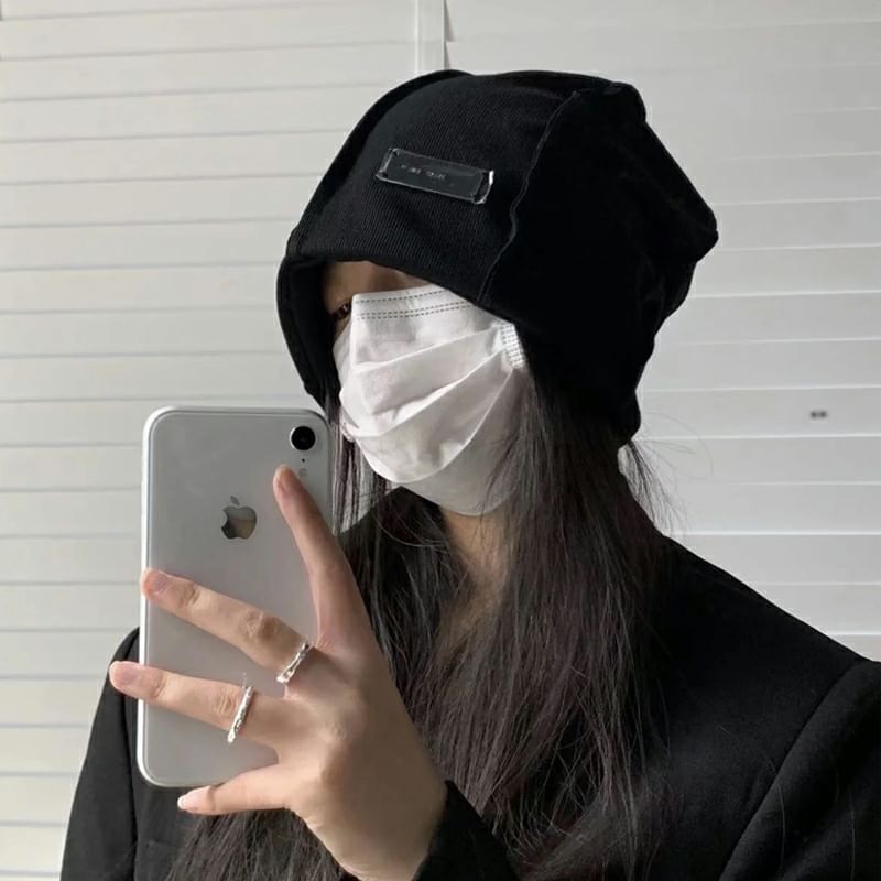 Plain Panel Beanie / Ribbed Knit Beanie