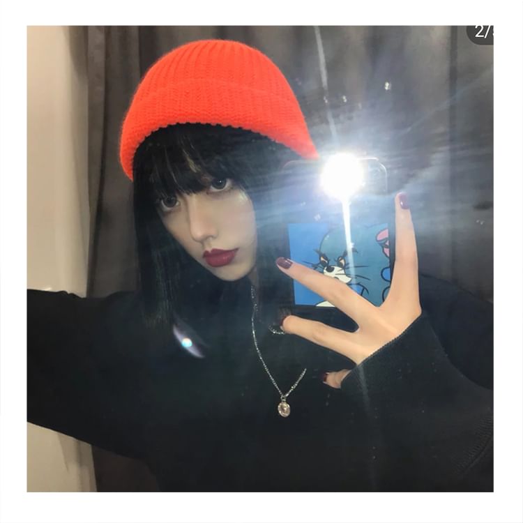 Plain Panel Beanie / Ribbed Knit Beanie