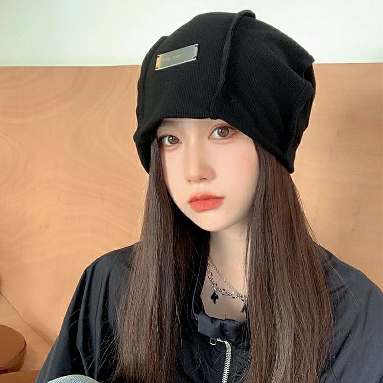 Plain Panel Beanie / Ribbed Knit Beanie