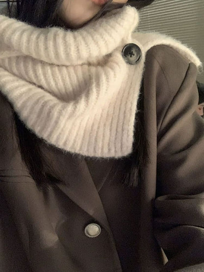 Plain Button Ribbed Knit Snood / Plaid Scarf