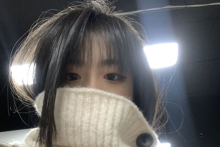 Plain Button Ribbed Knit Snood / Plaid Scarf