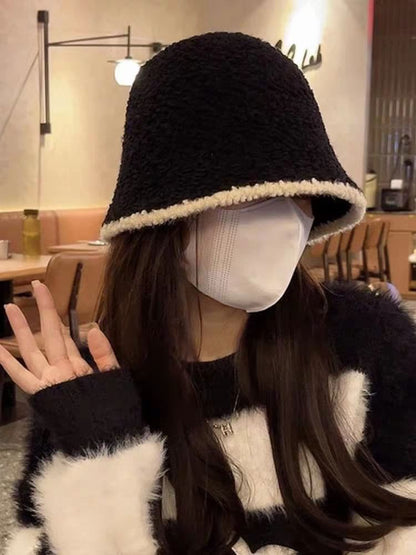 Contrast Trim Bucket Hat / Plain Ear Knit Hat