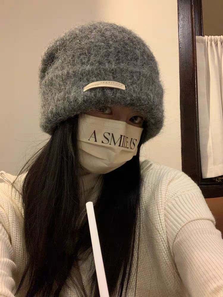 Plain Beanie / Applique Ribbed Knit Beanie