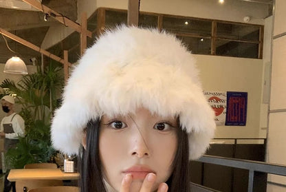 Plain Faux Fur Bucket Hat / Star Bucket Hat