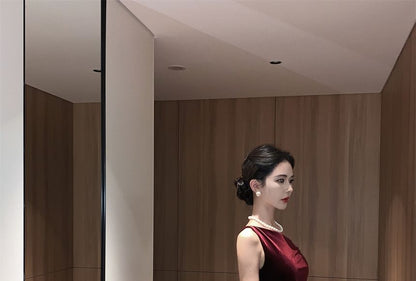 Sleeveless One Shoulder Plain Velvet Mermaid Evening Gown