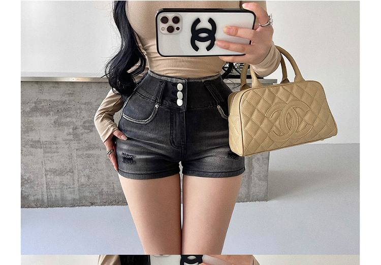 High waist Washed Distressed Denim Shorts