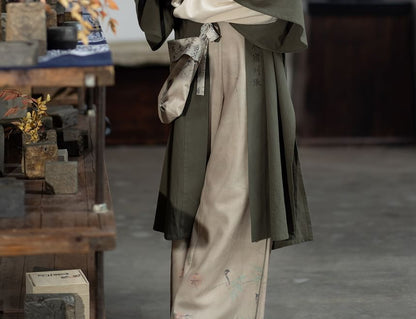 Hanfu Open Front Jacket / Open Front Top / Wide Leg Pants / Crossbody Bag / Set