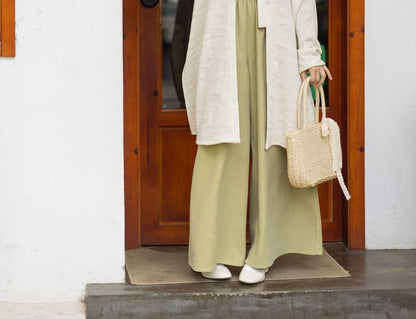 Hanfu Flower Open Front Jacket / Wide Leg Pants / Set